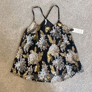 BB Dakota Sheer Black Camisole with Floral Details